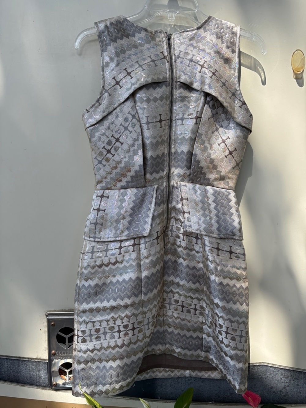 Sugarlips Silver Gray Patterned Peplum Midi Dress - Picture 4 of 8